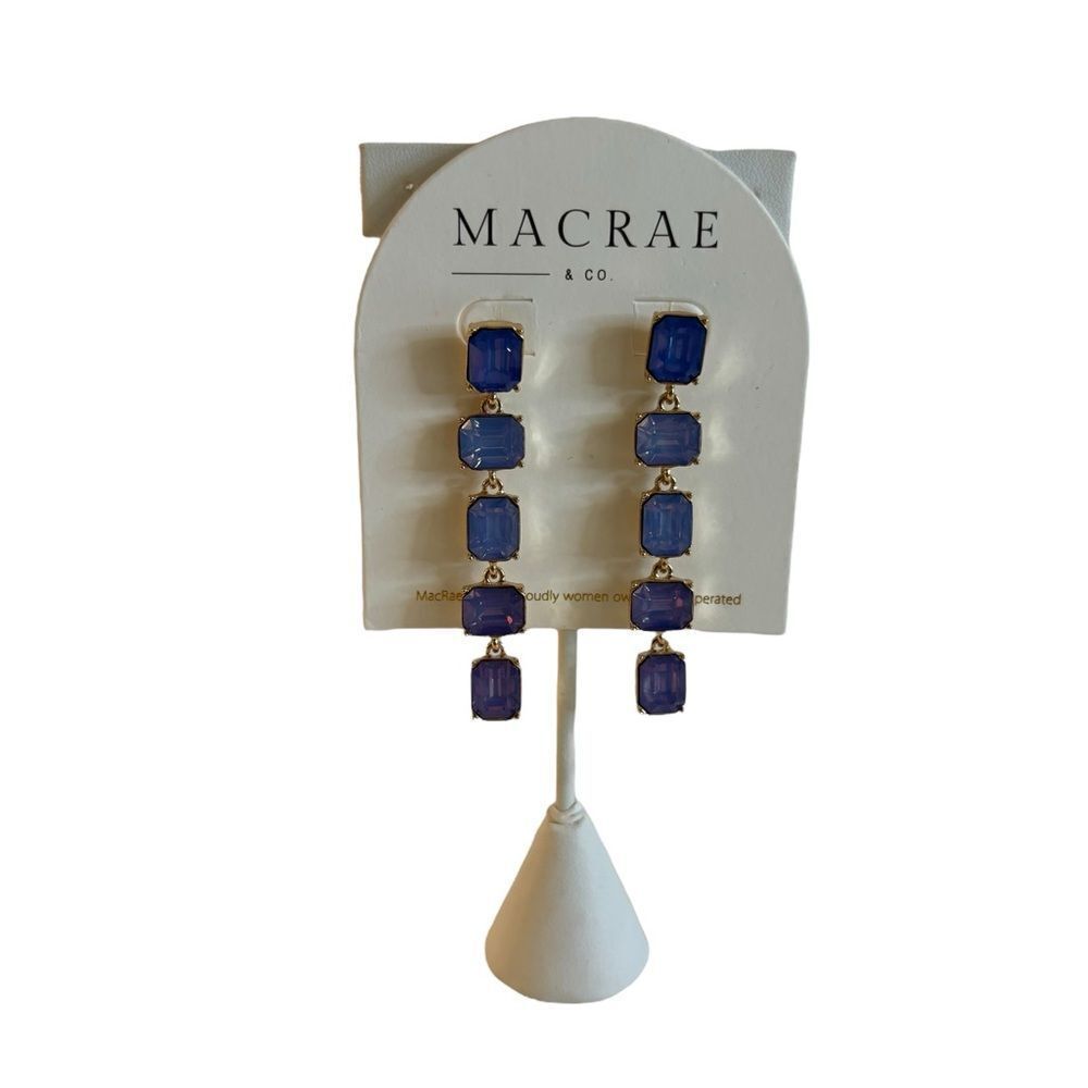 Elegant Iridescent Blue Glass Drop Earrings by woman owned Macrae & Co.